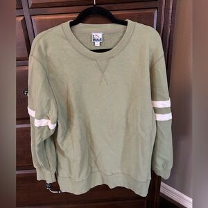 SUNSPEL Olive Green Crewneck Sweatshirt with White Sleeve Stripes men’s large